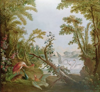 Lake with Swans, a Flamingo and Various Birds, from the Salon of Gilles Demarteau, c.1750-65 by François Boucher